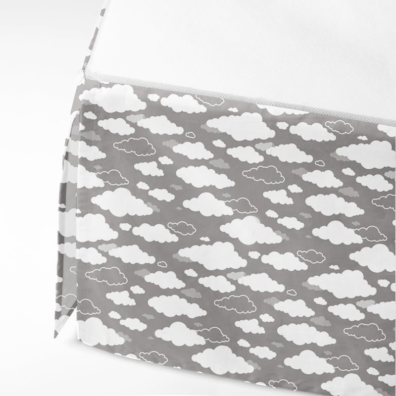 Bacati Clouds in The City Grey Clouds Crib/Toddler Bed Skirt Dust Ruffle, White/Grey - Image 2